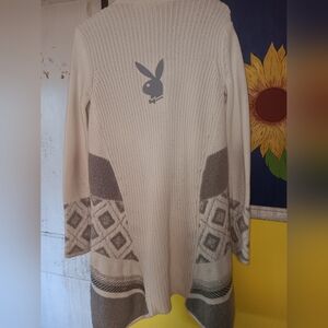 Vintage PLAYBOY Women's Cream and Gray Cardigan